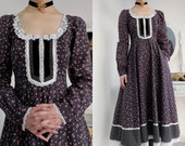 1970s Gunne Sax Velvet Calico Prairie Midi Dress