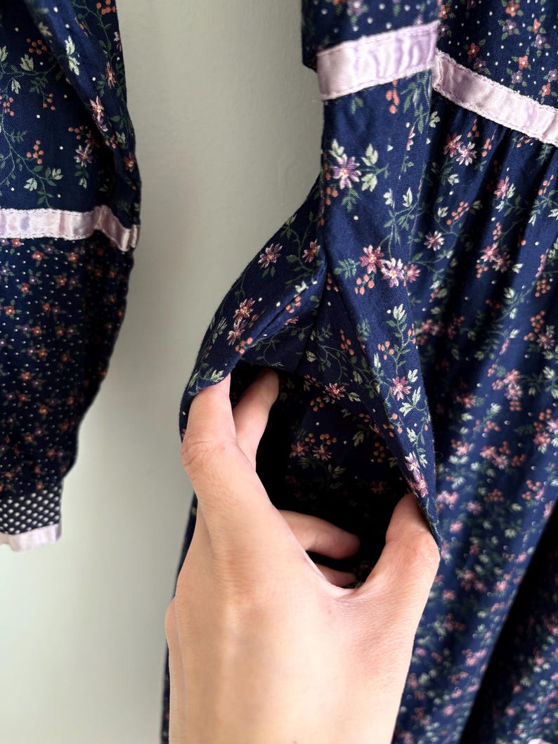 1970s Gunne Sax Drawstring Deep Navy Blue Calico Prairie Midi Dress - Etsy