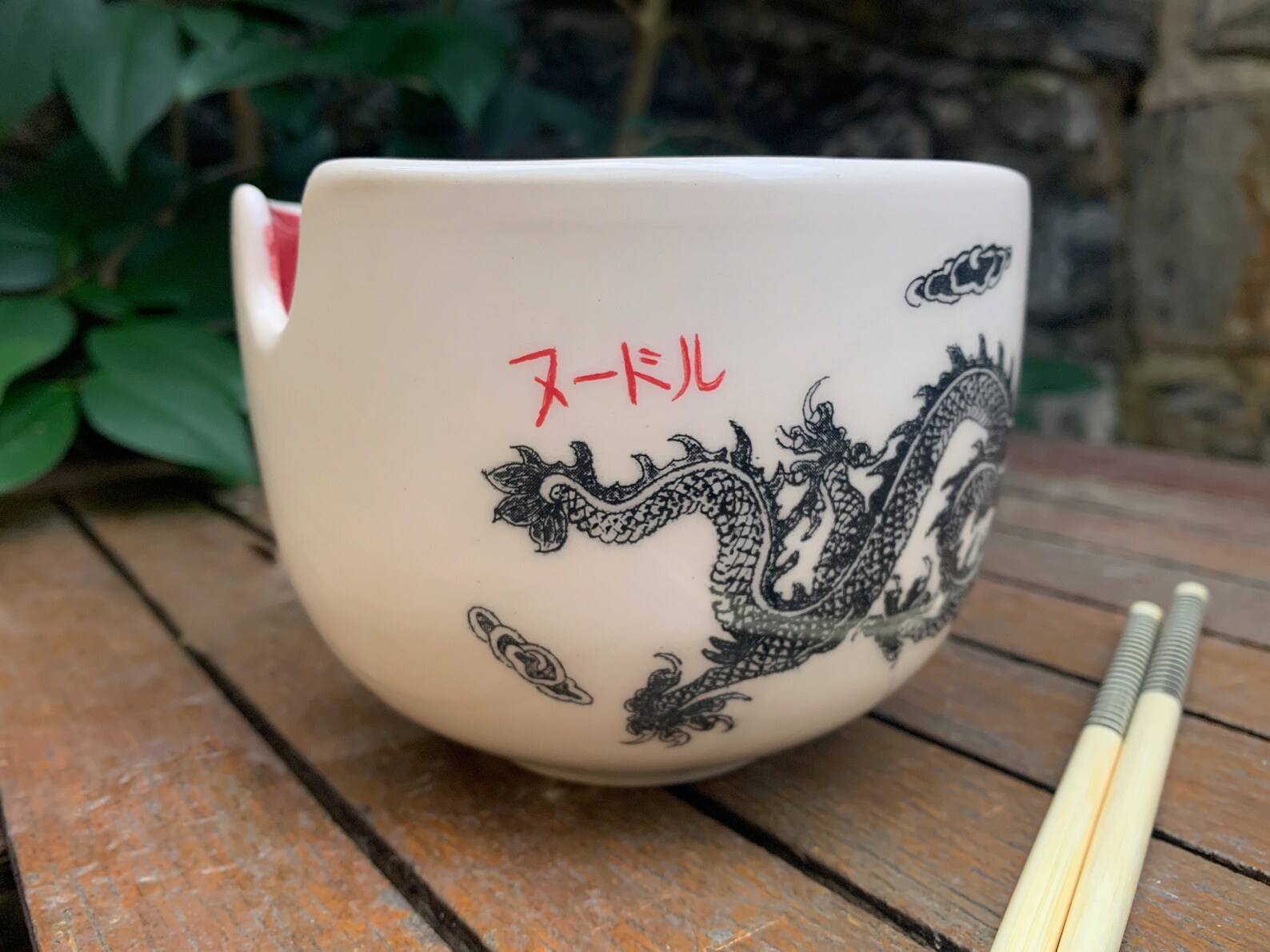 Ramen Bowl With Bamboo Chopsticks Chinese Dragon Ramen Bowl Etsy