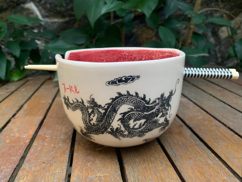 Ramen Bowl With Chopsticks Holes Chinese Dragon Ramen Bowl Etsy