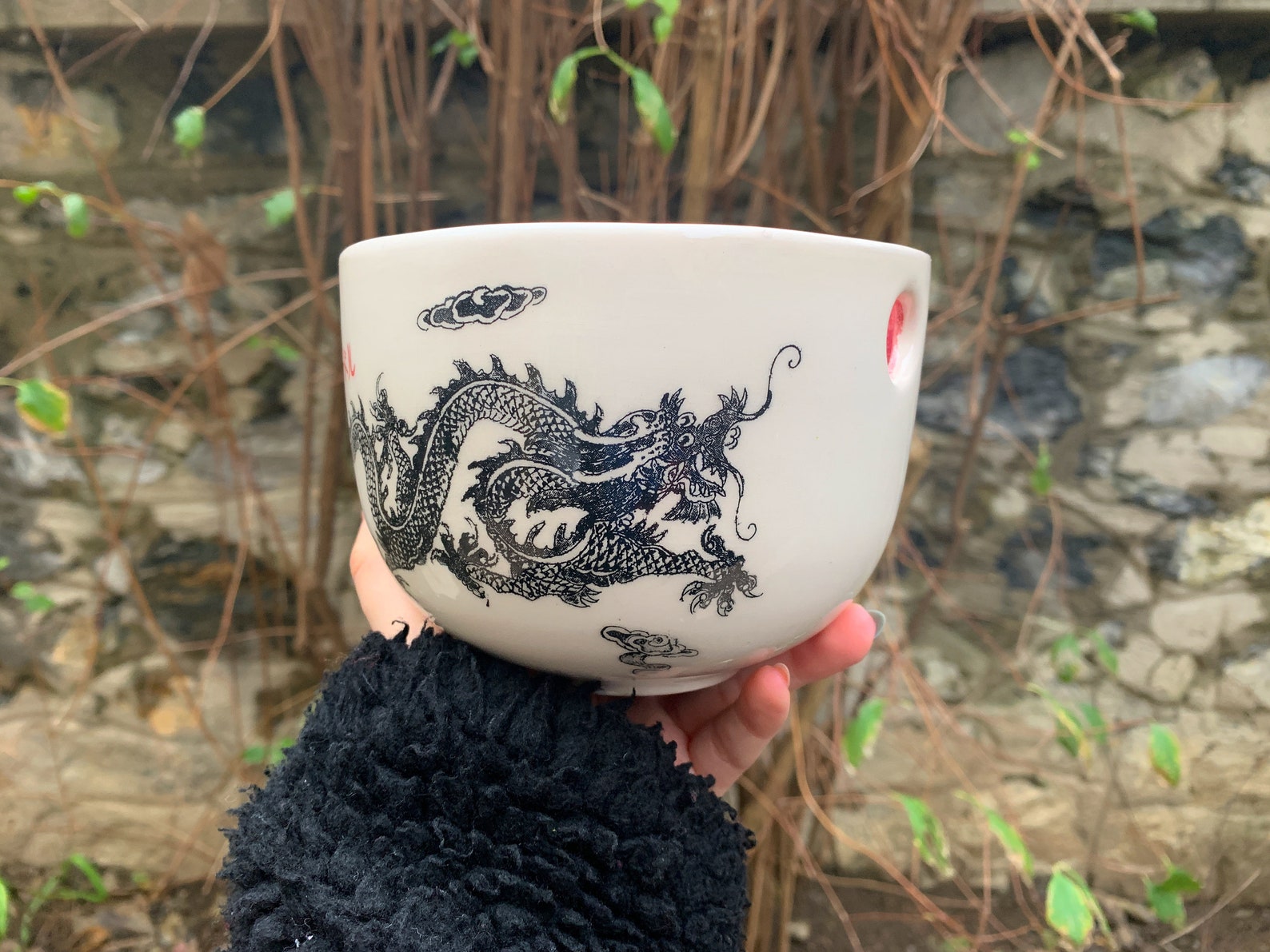 Ramen Bowl With Chopsticks Holes Chinese Dragon Ramen Bowl Etsy