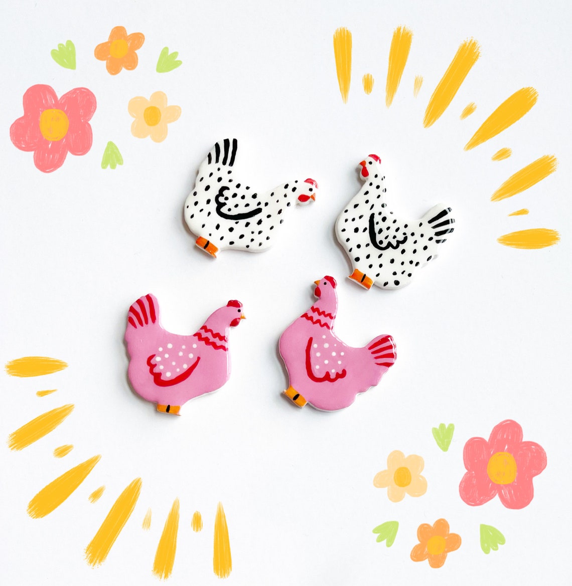 Chicken earrings polymer clay earrings hand painted Etsy
