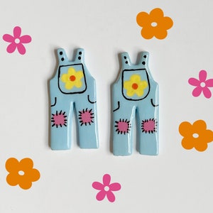 overall earrings, y2k earrings, cute polymer clay earrings, hand painted earrings, handmade earrings, funky earrings image 2