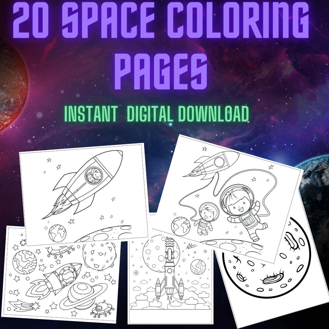Space Coloring Pages 20 Fun Space Coloring Pages for Kids | Etsy