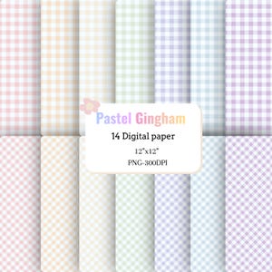 Digitalt papperspaket med pastellfärgade ginghammönster, sömlösa rutmönster (digital nedladdning)