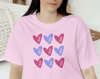 Maglietta con cuore per la mamma, maglietta per la festa della mamma, maglietta con scritta "Mamma carina", maglietta con motivo a cuore, regalo per la mamma, regalo per la festa della mamma, maglietta "Ama la mamma"