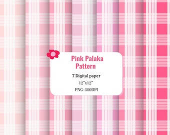 Set di carte digitali Pink Palaka, carta a quadri rosa, sfondi per scrapbooking senza soluzione di continuità, formato PNG 12x12