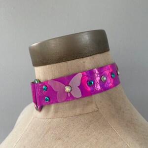 Pink Halographic Rainbow Butterfly Vinyl Choker