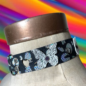 Black Rainbow Iridescent Leopard Butterfly Heart Choker