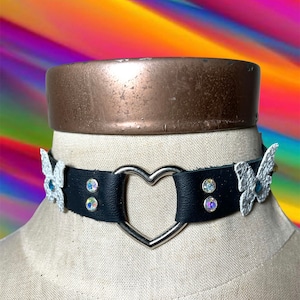 Black Leather Butterfly Heart Choker