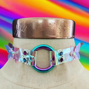 Rainbow Iridescent Heart butterfly Choker