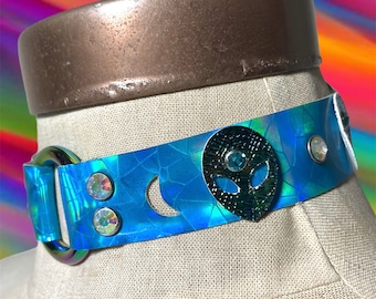Blue Iridescent Alien Moon Choker