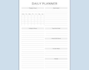 Minimalist Daily Planner Printable, to Do List (A4, A5, US Letter PDF ...