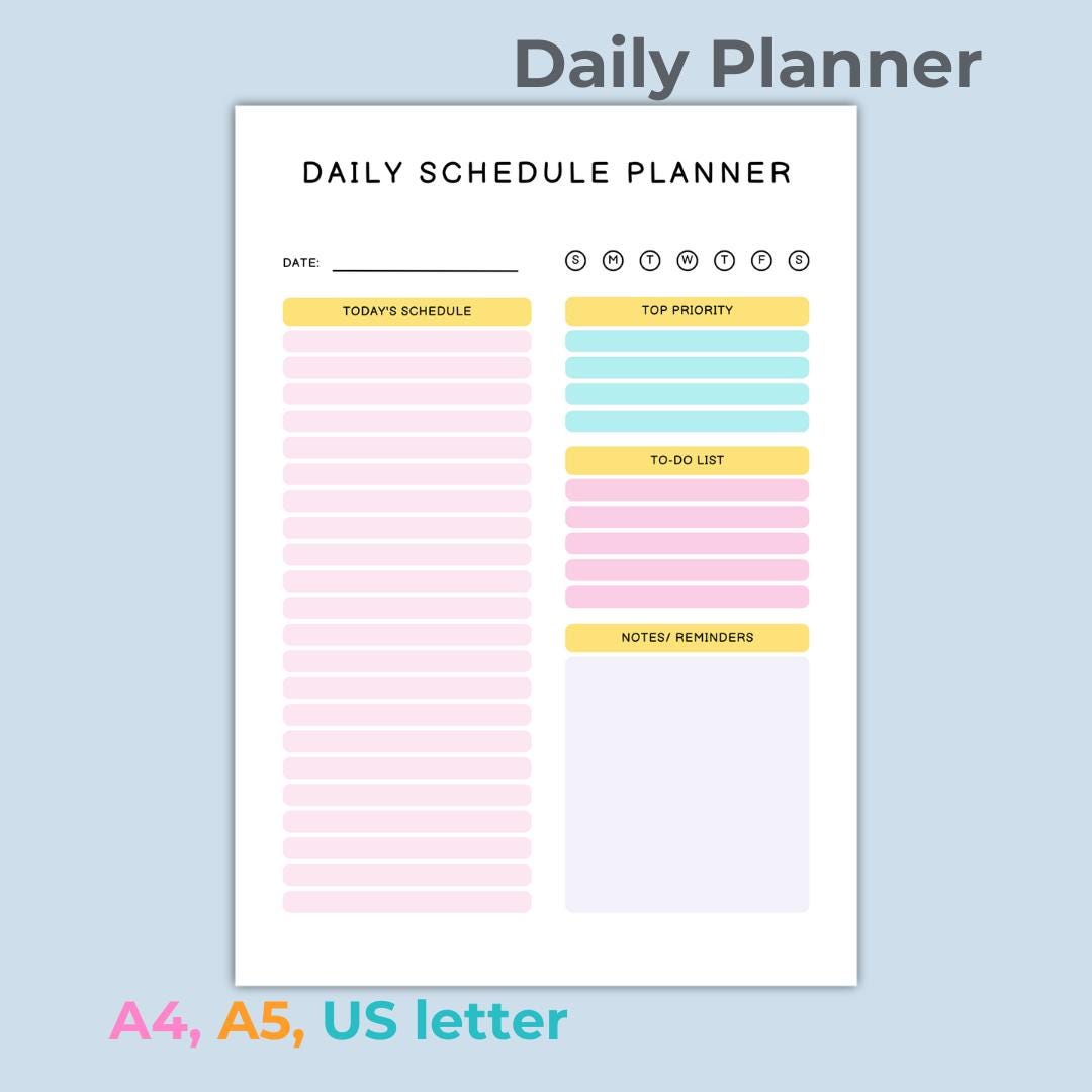 Minimalist Daily Planner Printable, to Do List (A4, A5, US Letter PDF ...