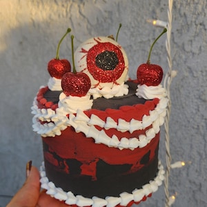 Halloween Fake Cake, Halloween Cherry Eyeball Cake, Petite Halloween Cake, Tiered Tray Decor