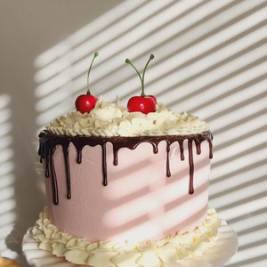 Fake Bake Cherry Chocolate Drip Cake, Fake Cherry Cake, Kitchen Decor