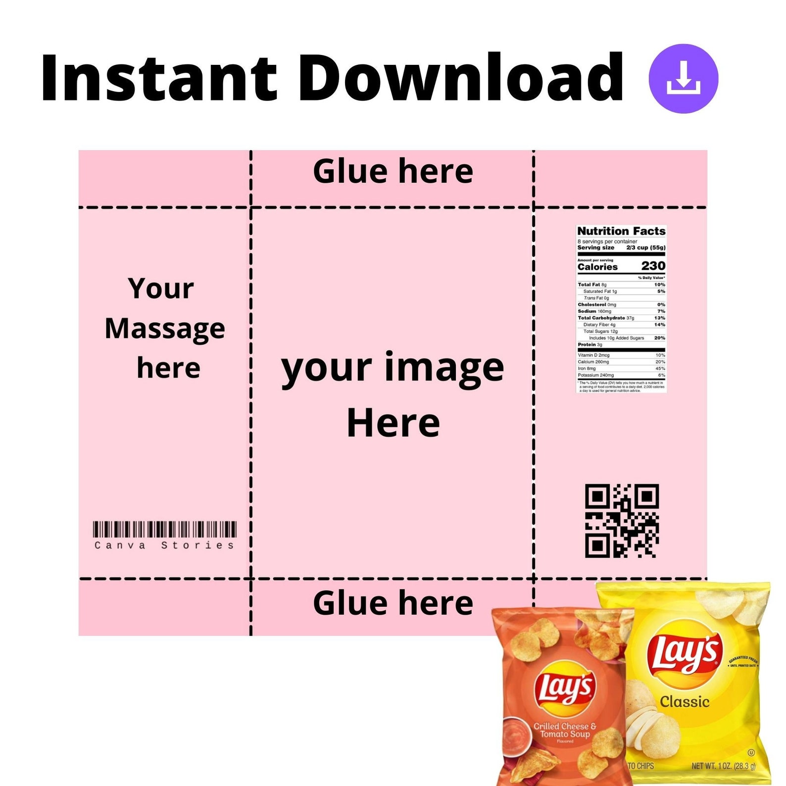 Chip Bag template Instant Download, Chip Bag Template , Chip Bag ...