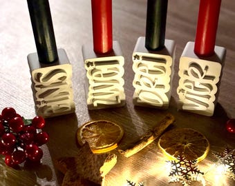 Adventszahlen Wörter 1-4 für Stabkerzen, Adventskranz, Winterzeit, Weihnachten, Weihnachtsdeko, Adventszeit, Advent, Keraflott, Adventskranz