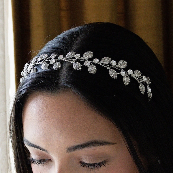 Bridal Crystal Headband, Wedding Headband, Wedding Tiara, Wedding Headpiece, Bridal Hair Accessories, Diamond Tiara, Leaf Tiara, Prom, 404
