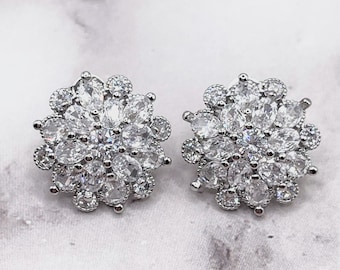 Floral Cluster Cubic Zirconia Earrings, Statement Earrings, Bridal Jewelry, Bride, Bridesmaid, Wedding, Stud Earrings 119