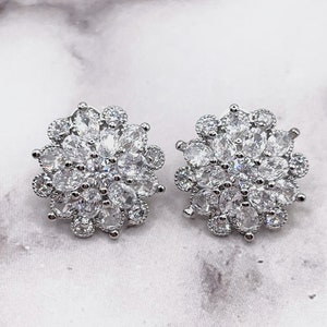 Floral Cluster Cubic Zirconia Earrings, Statement Earrings, Bridal Jewelry, Bride, Bridesmaid, Wedding, Stud Earrings 119