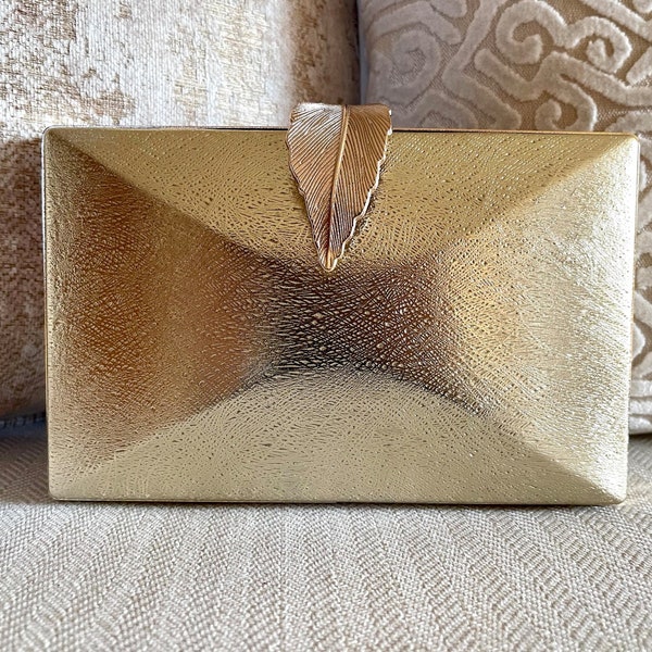 Gold Leaf Clasp Clutch Bag, Gold Evening Bag, Unique Evening Bag, Leaf Crossbody Bag, Fancy Evening Bag 455