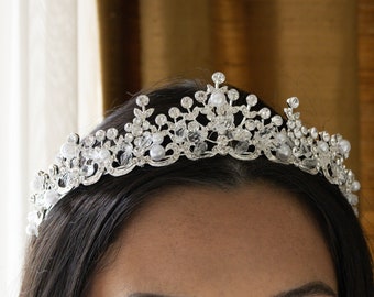 Bridal Headband Crystal, Wedding Headband, Wedding Tiara, Wedding Headpiece, Bridal Hair Accessories, Floral Tiara, Leaf Tiara, Pearl, 461