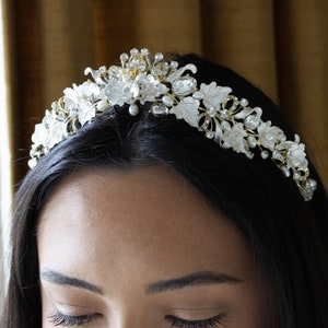 Bridal Headband Crystal, Wedding Headband, Wedding Tiara, Wedding Headpiece, Bridal Hair Accessories, Floral Tiara, Leaf Tiara, Pearl, 459 image 3