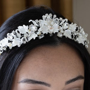 Bridal Headband Crystal, Wedding Headband, Wedding Tiara, Wedding Headpiece, Bridal Hair Accessories, Floral Tiara, Leaf Tiara, Pearl, 459 image 2