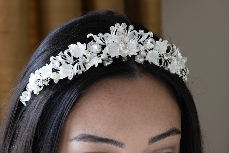 Bridal Headband Crystal, Wedding Headband, Wedding Tiara, Wedding Headpiece, Bridal Hair Accessories, Floral Tiara, Leaf Tiara, Pearl, 459 image 2