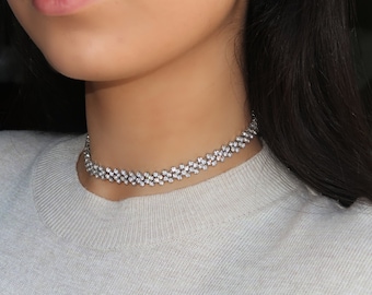 Rhinestone Choker Necklace, Silver Crystal Choker, Dainty Choker, Kylie Choker, Diamond Choker, Fashion Choker, Adjustable Necklace 130