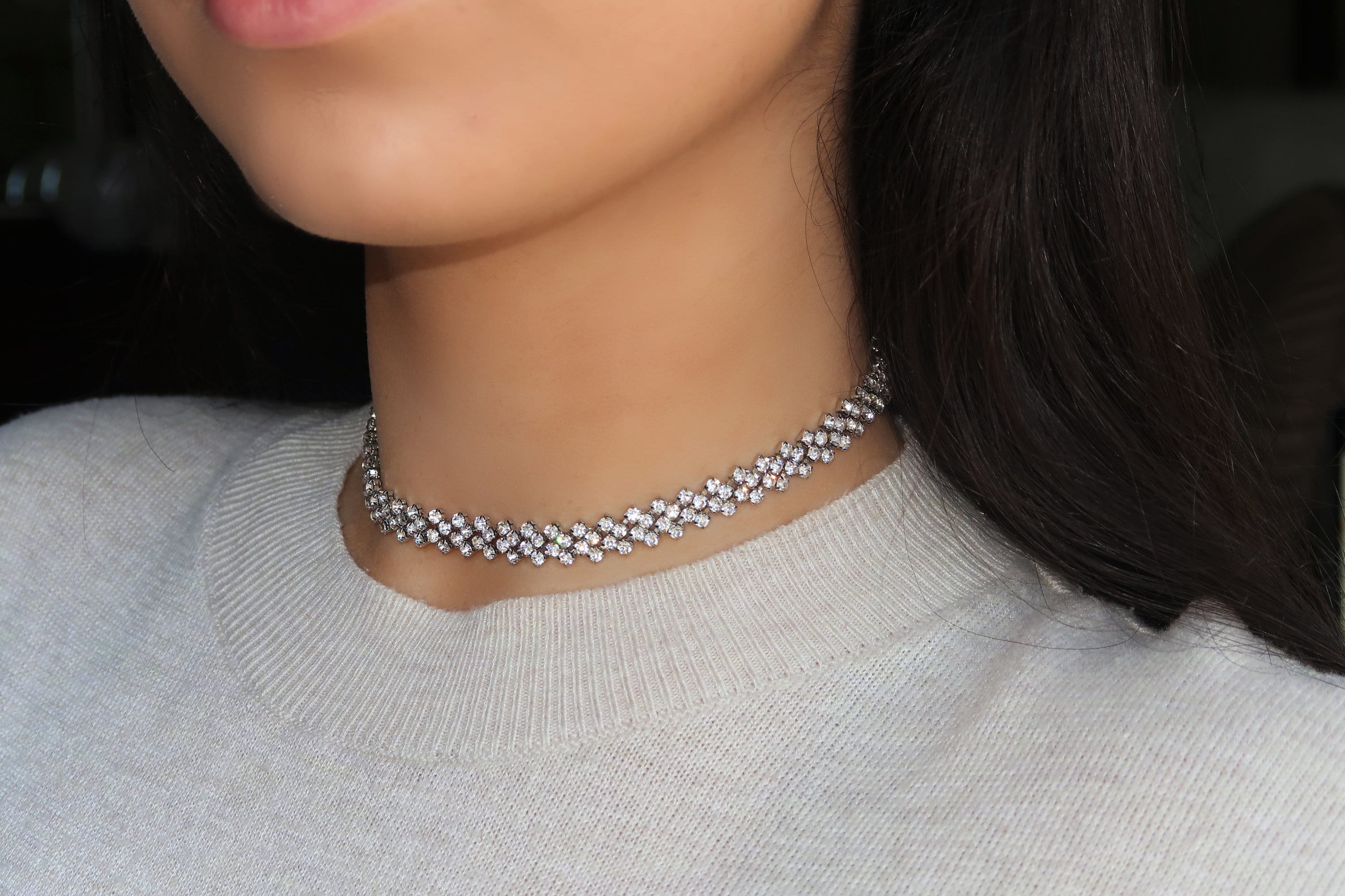 Rhinestone Choker Necklace Silver Crystal Choker Dainty - Sweden