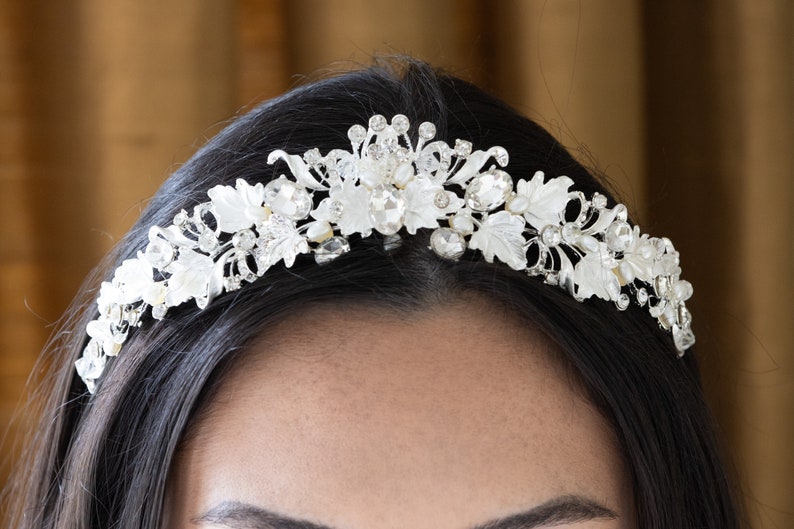 Bridal Headband Crystal, Wedding Headband, Wedding Tiara, Wedding Headpiece, Bridal Hair Accessories, Floral Tiara, Leaf Tiara, Pearl, 459 image 10