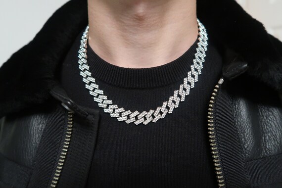 14mm Diamond CZ Cuban Link Chain Cuban Link Chain Gold Miami