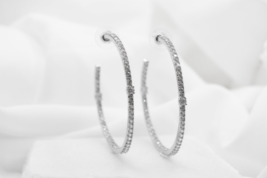 Large Diamond Hoop Earrings, Pave Hoop Earrings, Gold Diamond Hoops