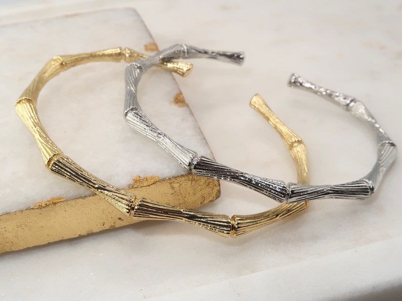 Gold Silver Bamboo Bangle Bracelet Open Adjustable Bamboo - Etsy