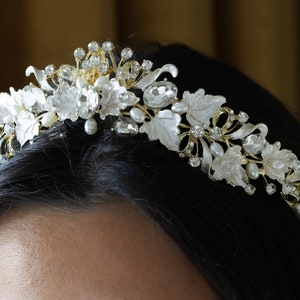 Bridal Headband Crystal, Wedding Headband, Wedding Tiara, Wedding Headpiece, Bridal Hair Accessories, Floral Tiara, Leaf Tiara, Pearl, 459 image 5