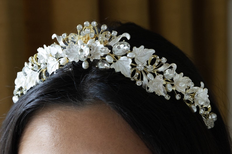 Bridal Headband Crystal, Wedding Headband, Wedding Tiara, Wedding Headpiece, Bridal Hair Accessories, Floral Tiara, Leaf Tiara, Pearl, 459 image 5