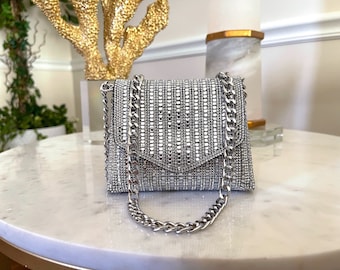 Luxury Mini Diamond Rhinestone Crossbody Bag, Tiny Crystal Accessory Bag, Dazzling Crossbody, Fancy Evening Bag, Diamond Dazzling Bag 449