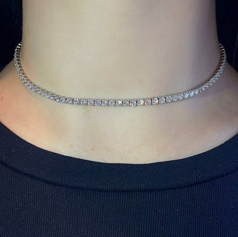 Gold & Silver 3mm Diamond CZ Tennis Necklace Adjustable Etsy