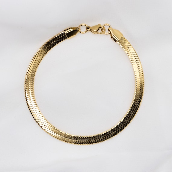 1pc Women's Fashionable Simple Stainless Steel Gold Plated Flat Snake Chain  Bracelet | SHEIN USA