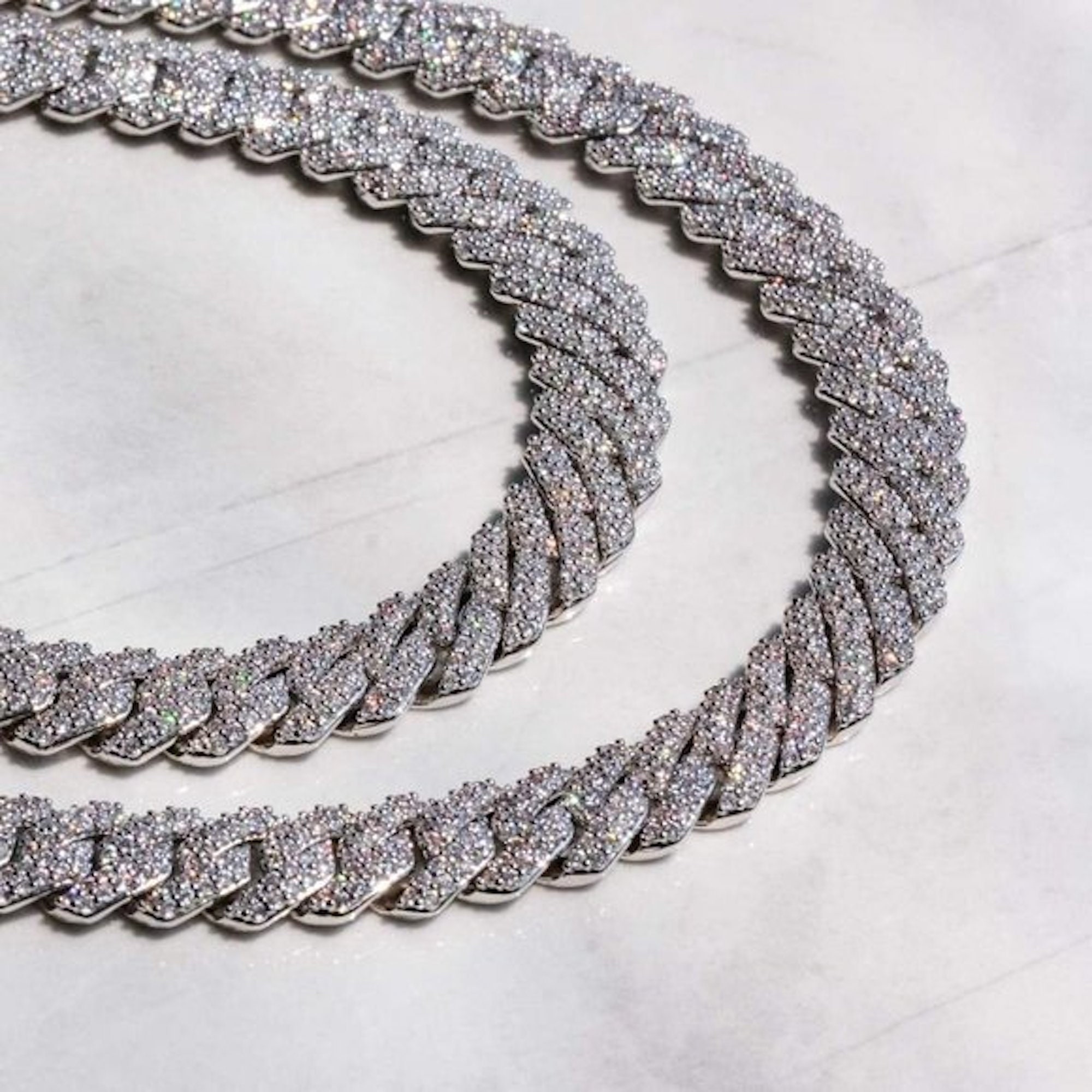 14MM Rhodium Plated Diamond Miami Cuban Link Chain Iced Out Bling