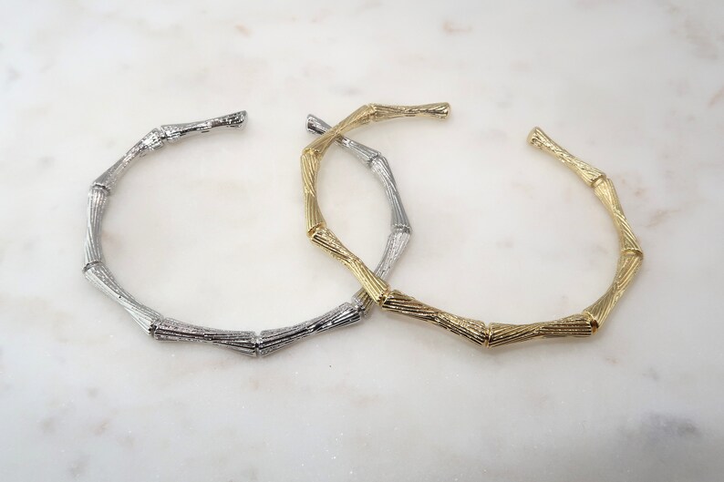 Gold Silver Bamboo Bangle Bracelet Open Adjustable Bamboo - Etsy