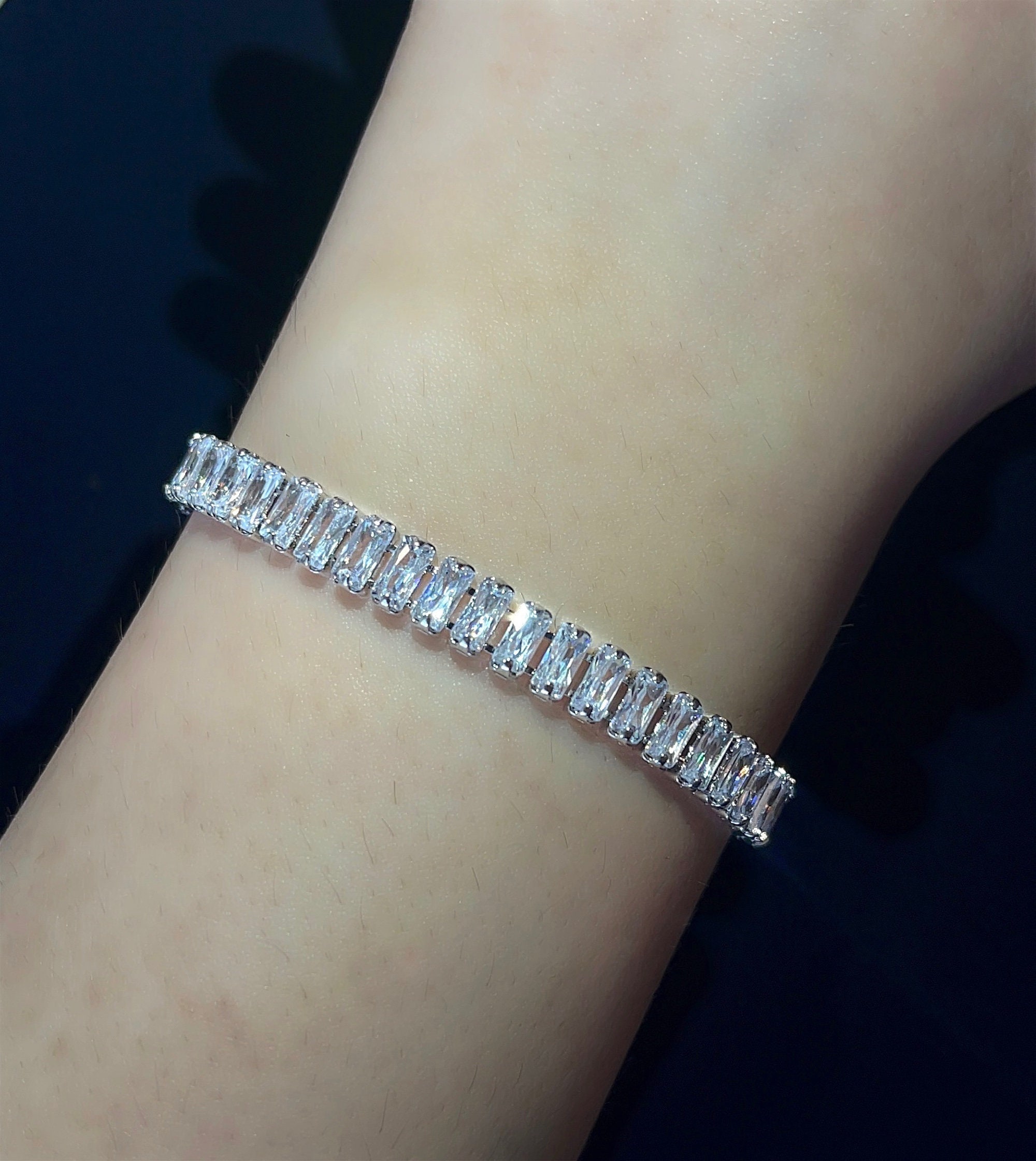 CZ Tennis Bracelet, Rectangular Diamond CZ Bracelet, Baguette