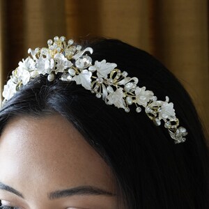 Bridal Headband Crystal, Wedding Headband, Wedding Tiara, Wedding Headpiece, Bridal Hair Accessories, Floral Tiara, Leaf Tiara, Pearl, 459 image 5
