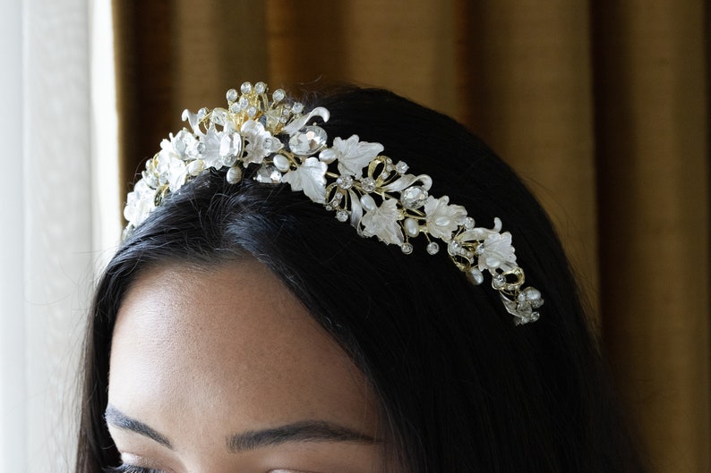 Bridal Headband Crystal, Wedding Headband, Wedding Tiara, Wedding Headpiece, Bridal Hair Accessories, Floral Tiara, Leaf Tiara, Pearl, 459 image 5