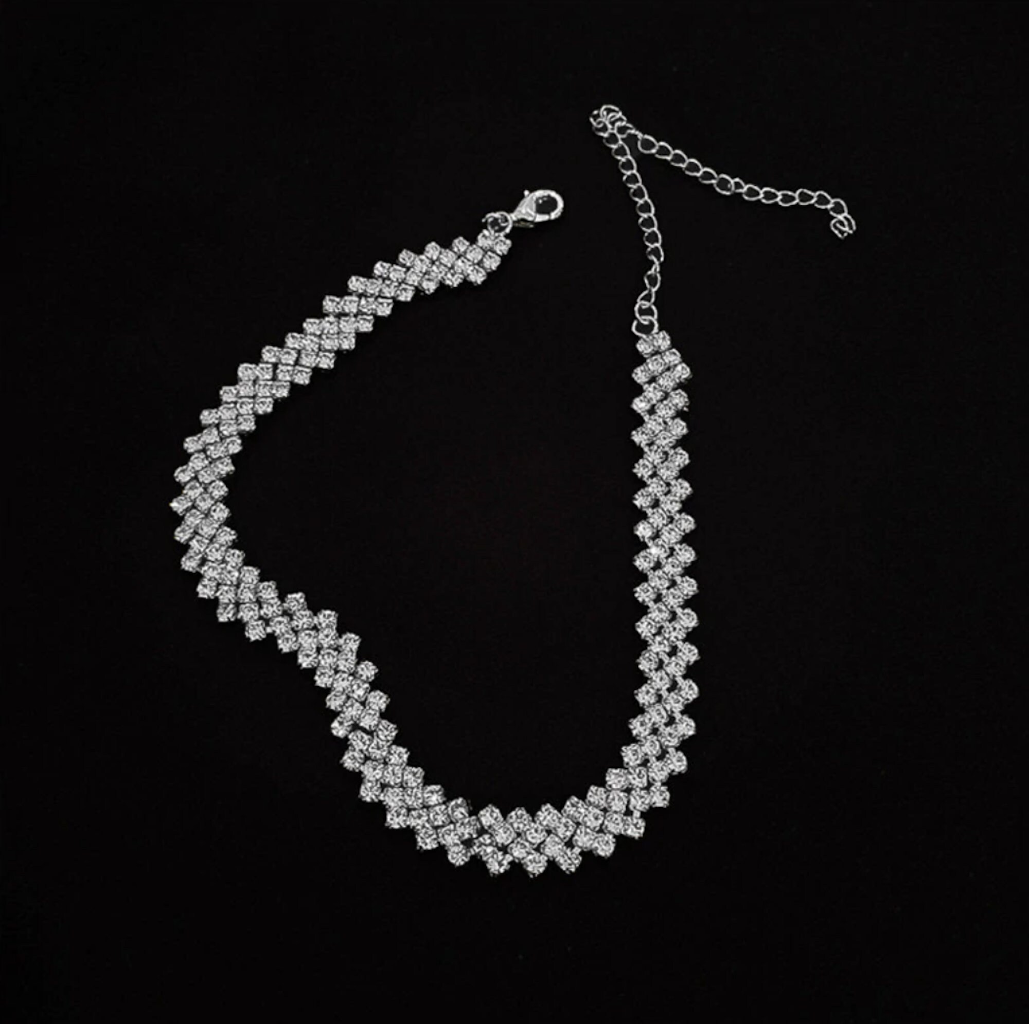 Rhinestone Choker Necklace Silver Crystal Choker Dainty Etsy