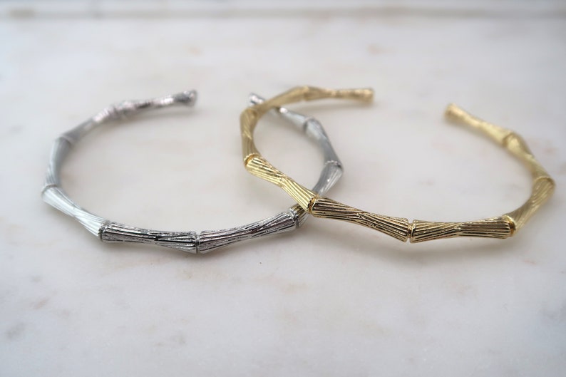 Gold Silver Bamboo Bangle Bracelet Open Adjustable Bamboo - Etsy