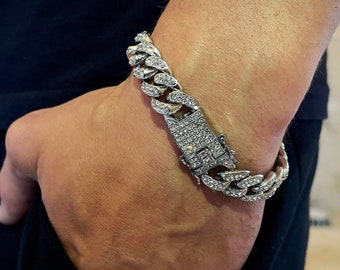 Men’s Miami Cuban Link Diamond Bracelet, Cubic Zirconia Bracelet, White Gold Bracelet, CZ Bracelet, Women’s Bracelet, Iced Out Jewelry 166