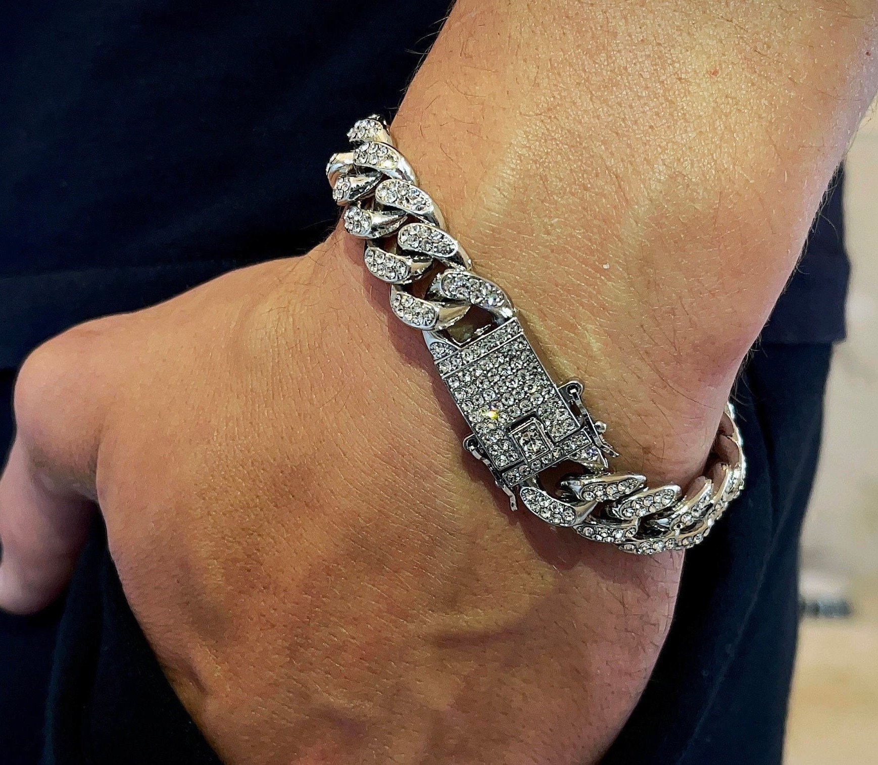 Men's Diamond Link Bracelet 14k Two Tone - Raven Fine Jewelers